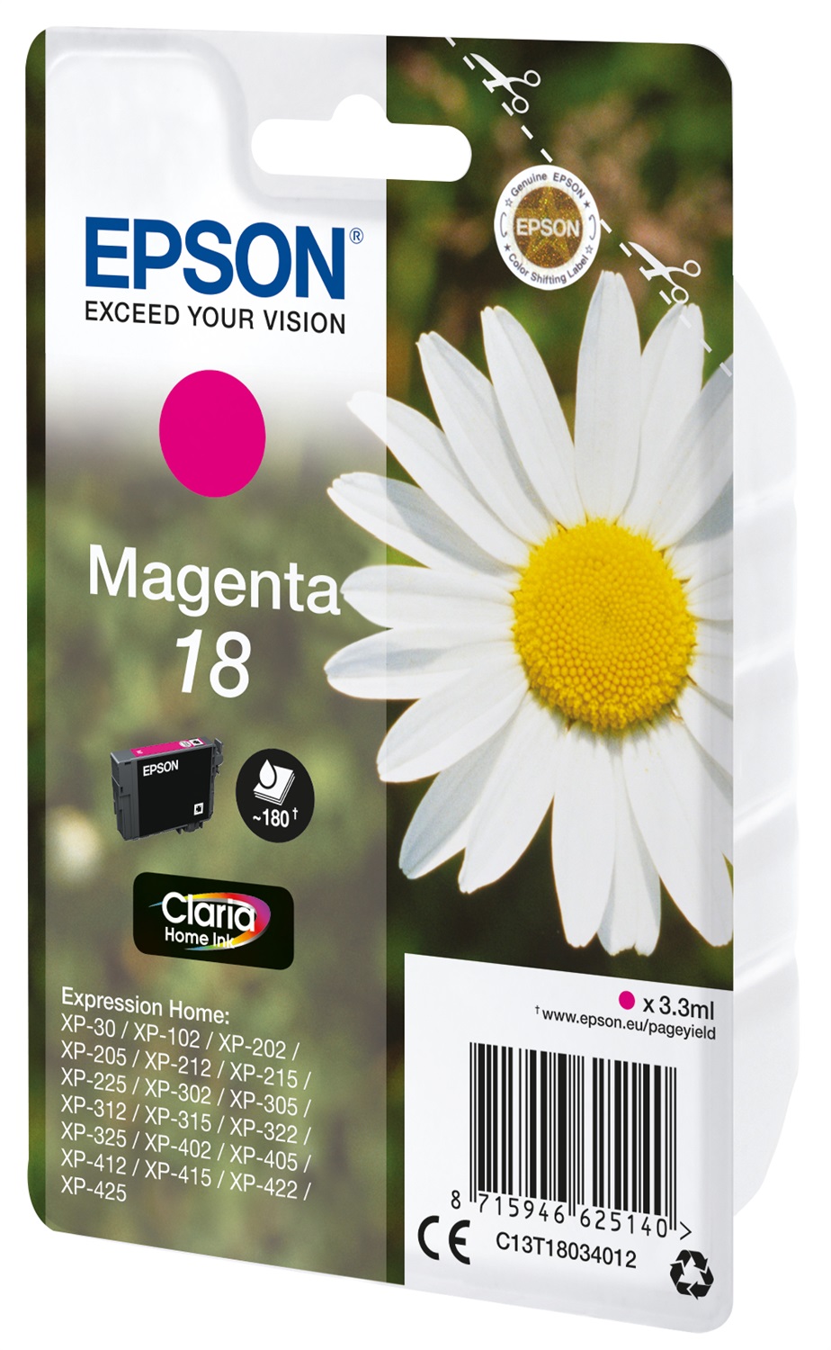 Epson C13T18034012 Cartuccia d'Inchiostro Magenta 180 Pagine 3,3 ml - Compatibile con Expression Home