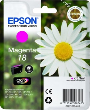 Epson Claria Home Cartuccia Inchiostro Magenta C13T18034020 - Compatibile con Epson Expression Home XP-30/102/202/205/302/305/402/405, Capacità 3,3 ml