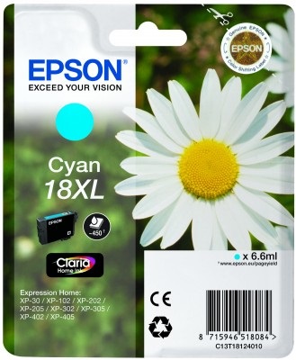Epson Cartuccia d'Inchiostro Ciano Originale C13T18124012 XL - Fino a 450 Pagine, 6,6 ml