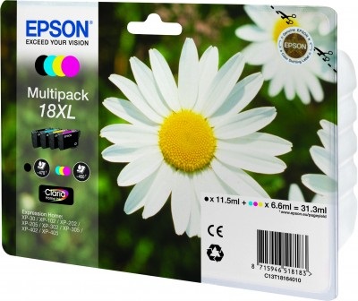 Epson Daisy Multipack 18XL - 4 Cartucce Inchiostro Claria Home (Nero, Ciano, Magenta, Giallo) - Resa Elevata