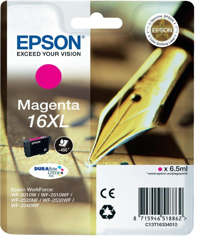 Epson Cartuccia d'Inchiostro Magenta C13T16334012 16XL - Resa Elevata (450 Pagine), Inchiostro a Base di Pigmento, Capacità 6,5 ml