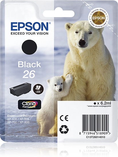Epson Cartuccia Inchiostro Nero Claria Premium C13T26014020 - Compatibile con Stampanti Expression Premium XP-600/605/700/800, Capacità 6,2 ml, Resa 220 Pagine