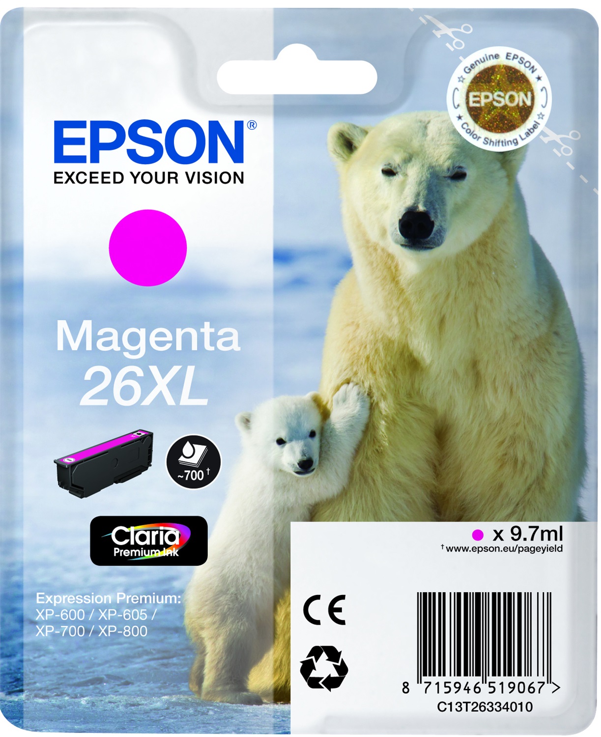 Epson Cartuccia d'Inchiostro Magenta XL C13T26334012 - 9.7 ml, Resa fino a 700 Pagine, Compatibile con Modelli Expression Premium