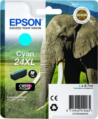 Epson Cartuccia d'Inchiostro Ciano XL 8,7 ml - C13T24324012 - Alta Capacità, Fino a 740 Pagine, Compatibile con Epson Expression Photo XP-55, XP-750, XP-760, XP-850, XP-860, XP-950, XP-960
