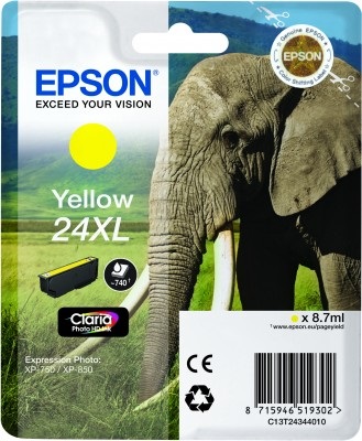 Epson Cartuccia Giallo XL C13T24344012 - Inchiostro a base di pigmento, 8,7 ml, 740 pagine, compatibile con Expression Photo XP-55/750/760/850/860/950/960