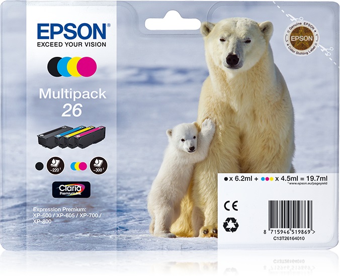 Epson C13T26164010 Multipack 26 - 4 Cartucce (Nero, Ciano, Magenta, Giallo) - 6,2 ml 4,5 ml - Compatibile con XP-510/520/600/605/610/615/620/625/650/700/710/720/800/810/820