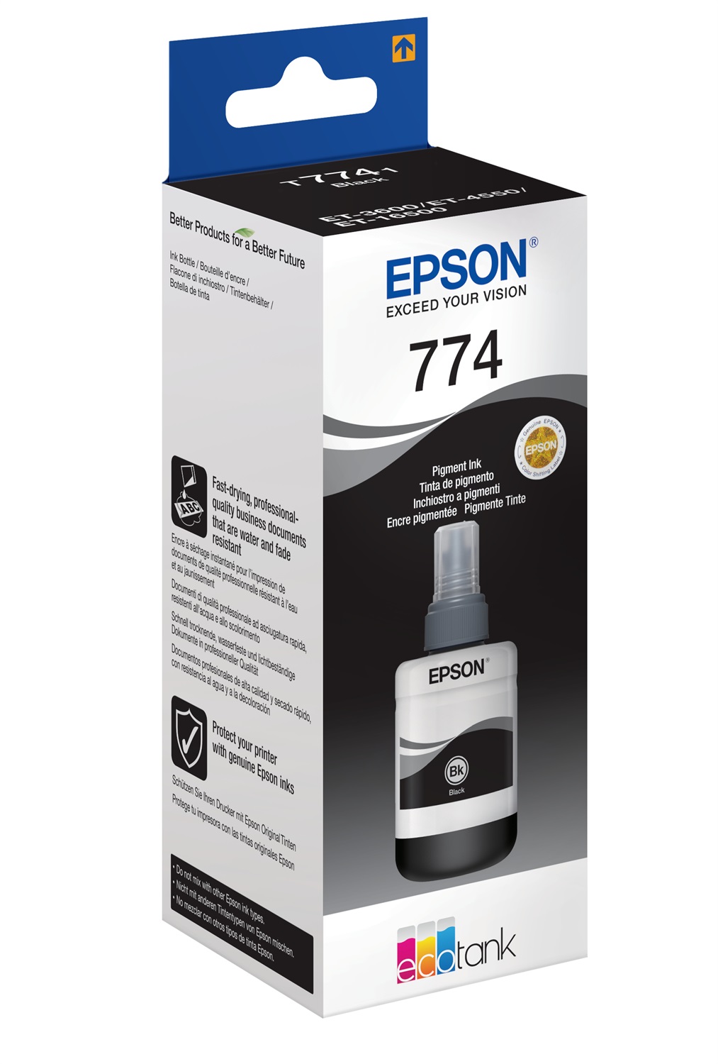 Epson Flacone Inchiostro Nero T7741 a Pigmenti 140ml - C13T774140 - Fino a 6000 Pagine per EcoTank ET-16500, ET-3600, ET-4550