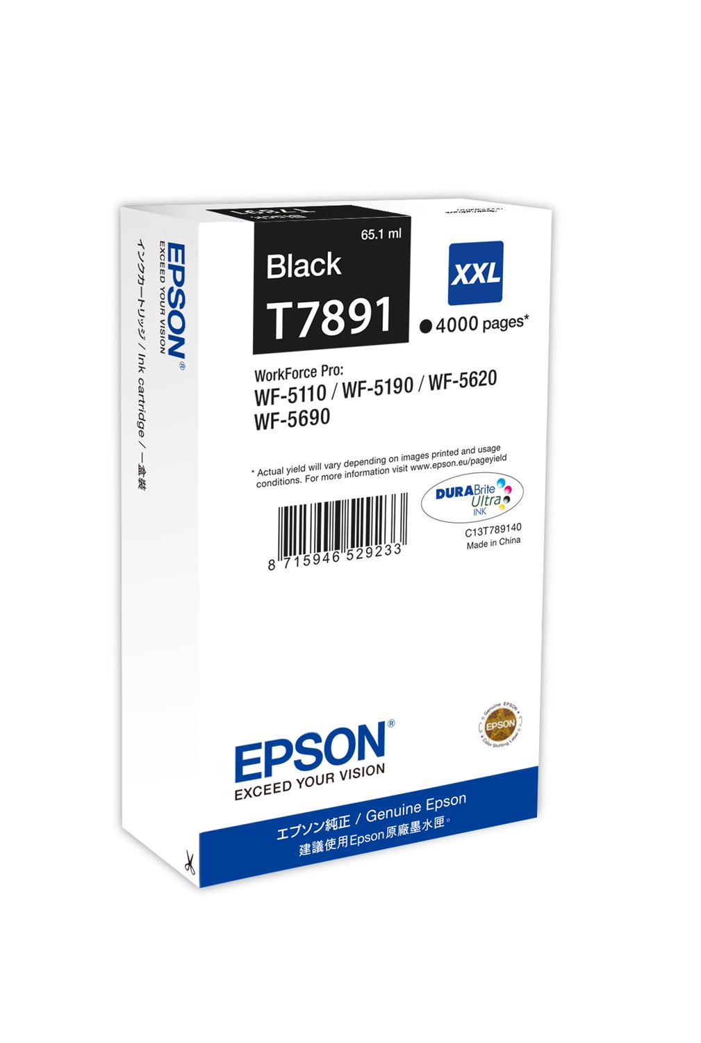 Epson Cartuccia d'Inchiostro Nero T7891 C13T789140 XXL - 65,1 ml, Resa 4000 Pagine, Inchiostro a Pigmento