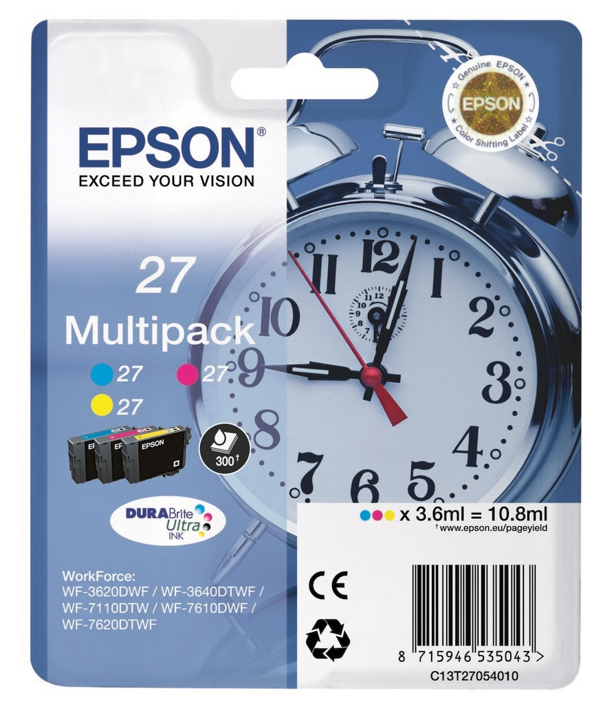 Epson 27 DURABrite Ultra Multipack Cartucce d'Inchiostro Originali Ciano, Magenta, Giallo - 3 Cartucce da 3,6 ml