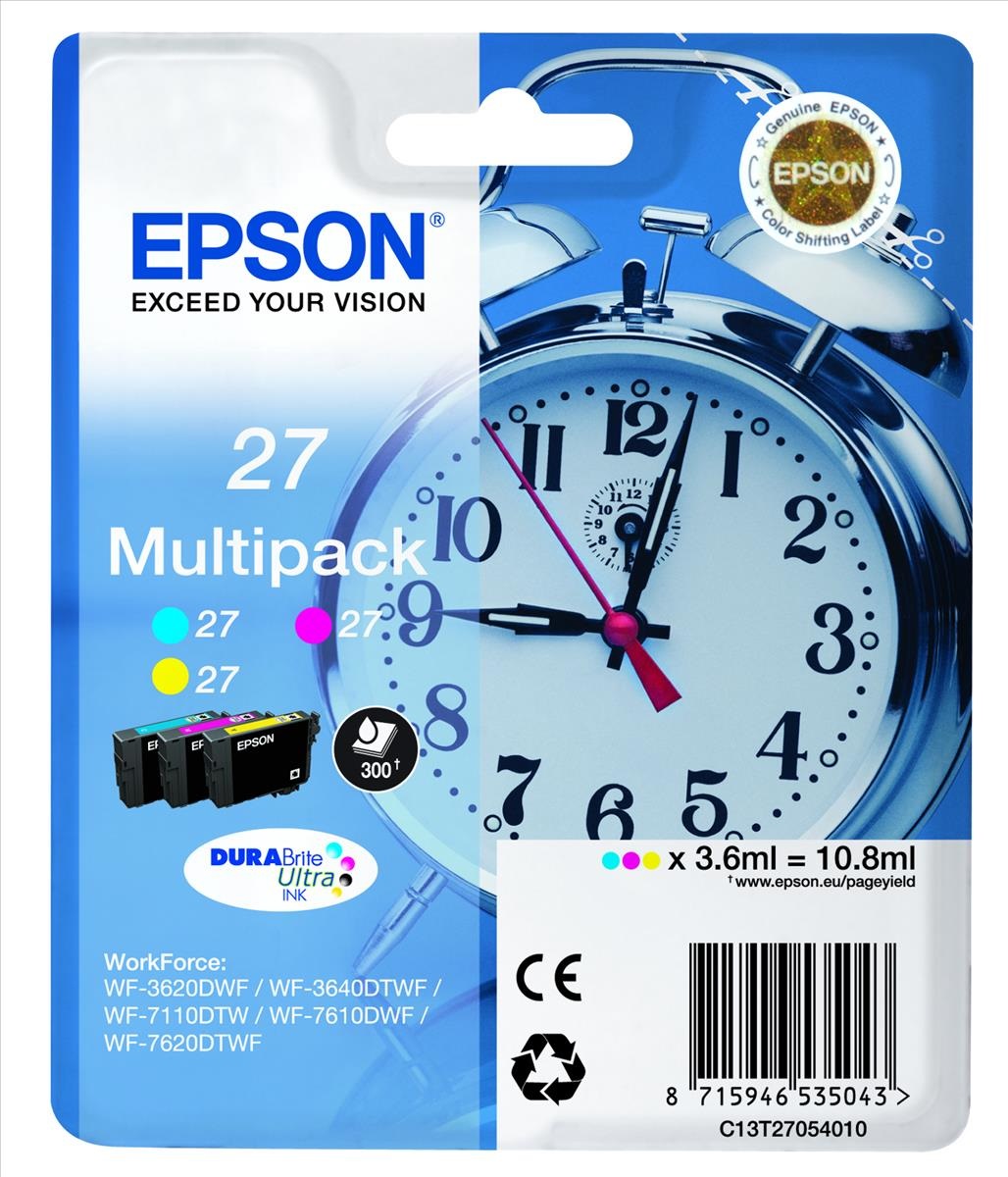 Epson 27XL DURABrite Ultra Cartuccia d'Inchiostro Multipack - Ciano, Magenta, Giallo (3 x 3,6 ml)