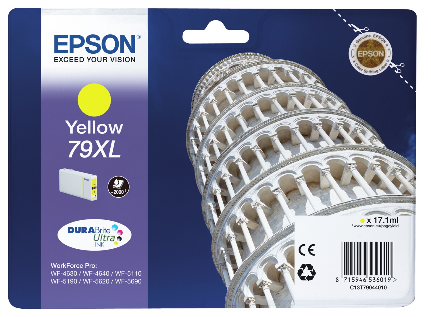 Epson C13T79044010 Cartuccia Inchiostro Giallo 79XL - Resa Elevata (XL), 17,1ml, ~2000 Pagine, Inchiostro a Base di Pigmento