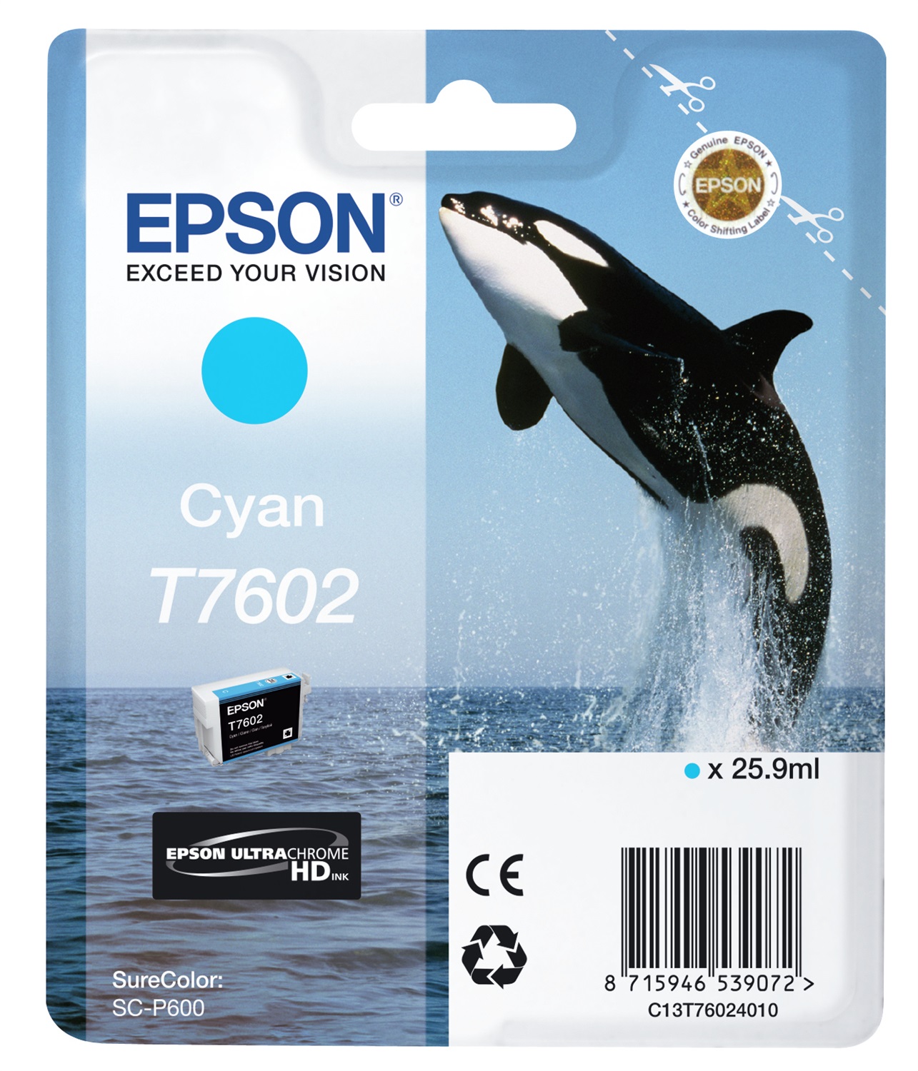 Epson Ciano T7602 - Cartuccia d'inchiostro originale 25,9 ml per SureColor SC-P600 - C13T76024010
