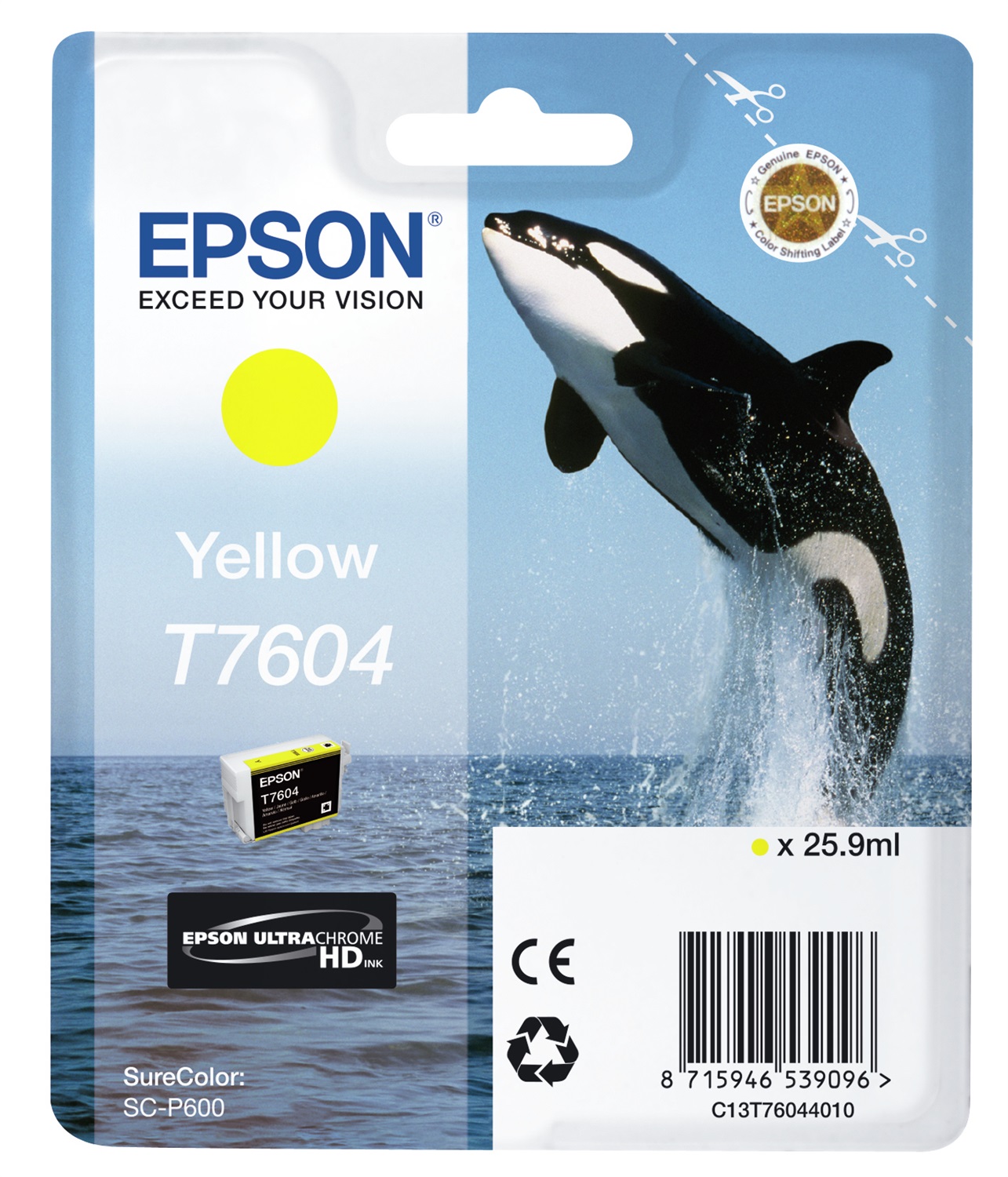 Epson T7604 Cartuccia d'Inchiostro Giallo Originale - 25,9ml, A Base di Pigmento, Compatibile con SureColor SC-P600