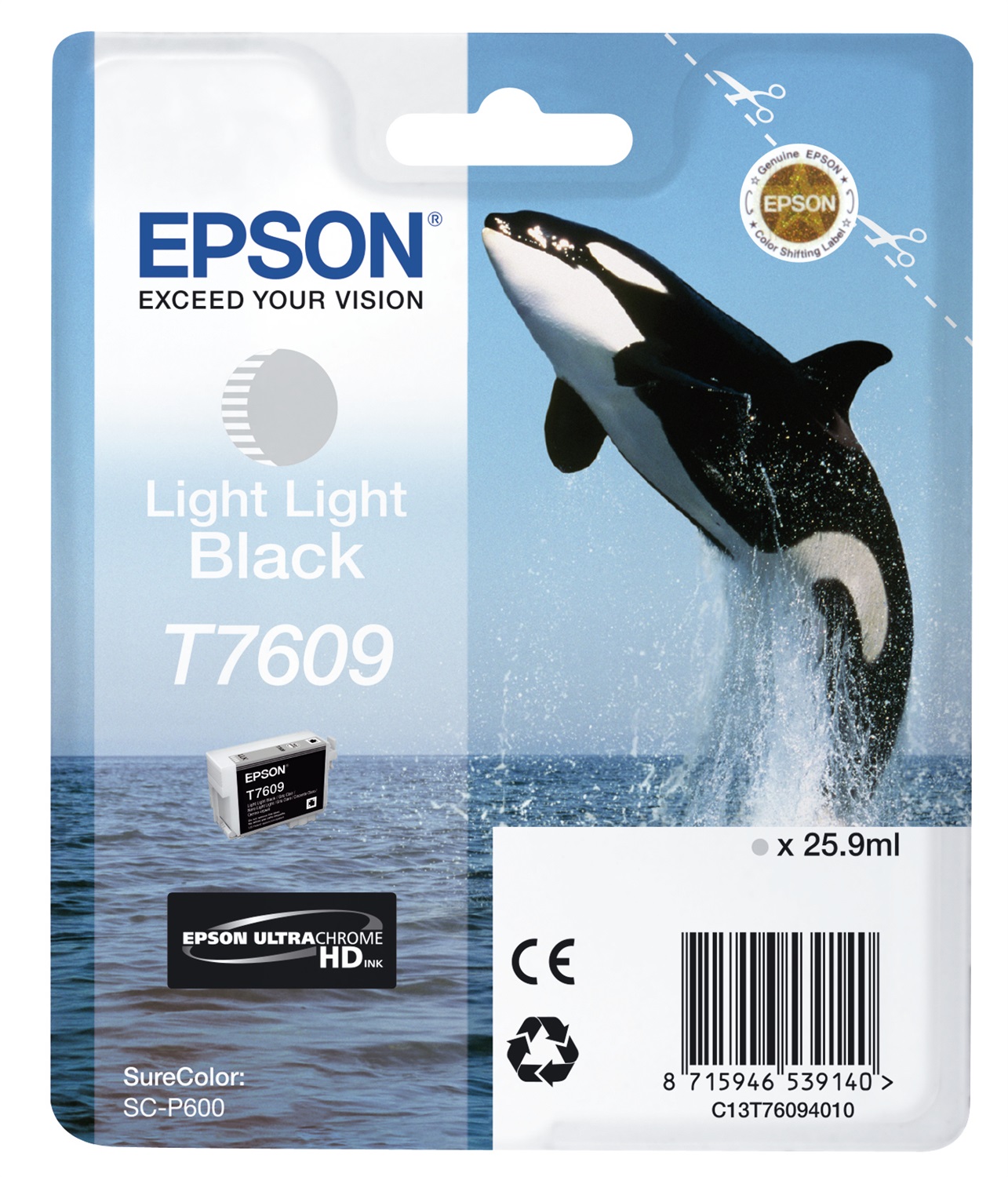 Epson T7609 Cartuccia Inchiostro Nero Light Light a Base di Pigmento - 25,9 ml per SureColor SC-P600