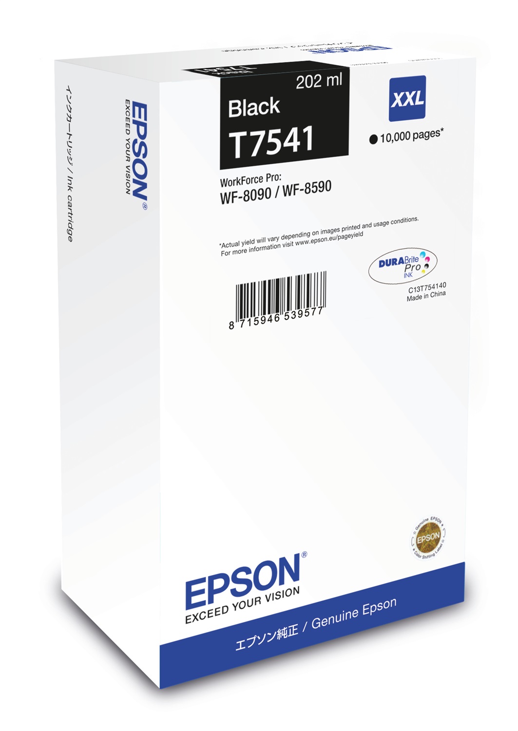 Epson Cartuccia d'Inchiostro XXL Nero C13T754140 per WF-8090 e WF-8590 - 202ml, Inchiostro a Base di Pigmento, Fino a 10.000 Pagine