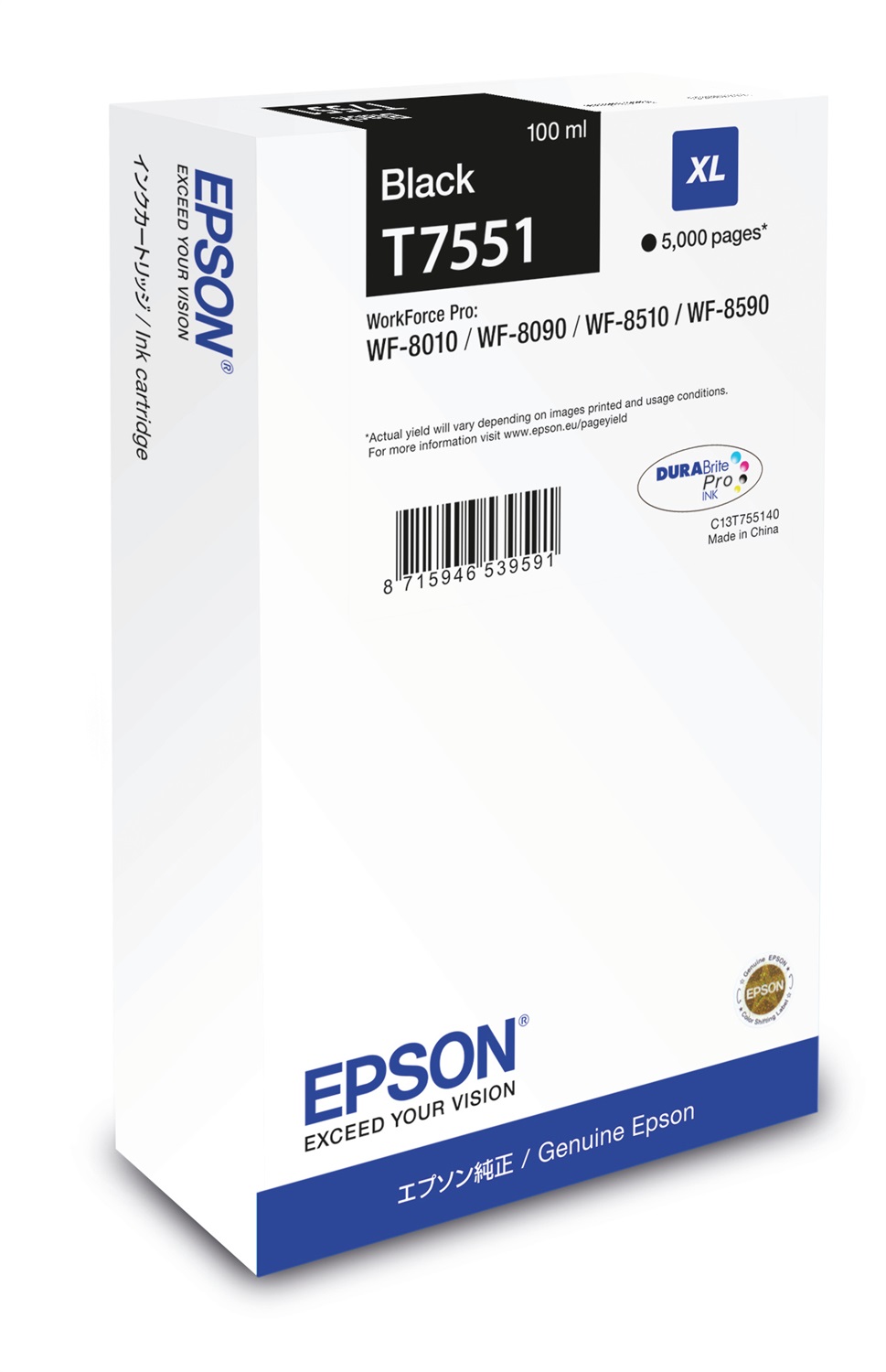 Epson T7551XL Cartuccia d'Inchiostro Nero Originale - 100 ml, A base di Pigmento, Fino a 5000 Pagine