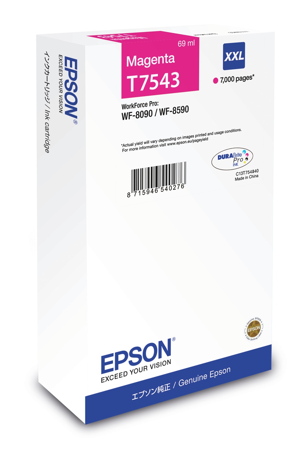 Epson T7543 Cartuccia Inchiostro XXL Magenta per WF-8090 / WF-8590 - 69ml, DURABrite Pro, Fino a 7.000 Pagine