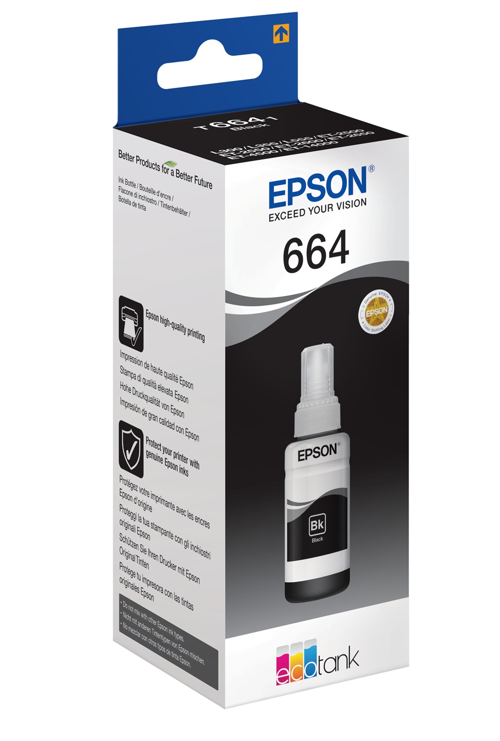Epson T6641 Flacone d'Inchiostro Nero 70 ml - Capacità di Stampa Fino a 4000 Pagine - Compatibile con EcoTank