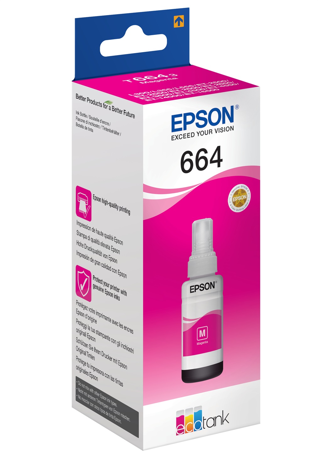 Epson Cartuccia Originale T6643 Flacone Inchiostro Magenta 70ml - Compatibile con EcoTank L555, L355, ET-4550, ET-4500, ET-3600, ET-2650