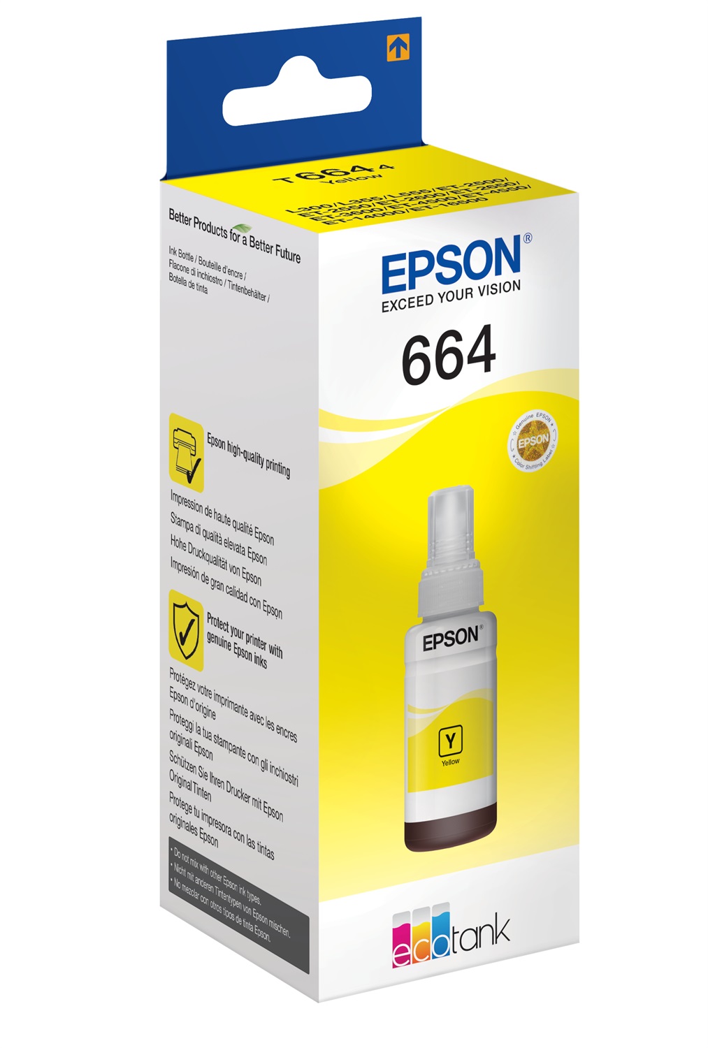Epson T6644 Flacone Inchiostro Giallo 70ml - Compatibile con EcoTank L300, L355, L555, ET-2500, ET-2550, ET-3600, ET-4500, ET-4550
