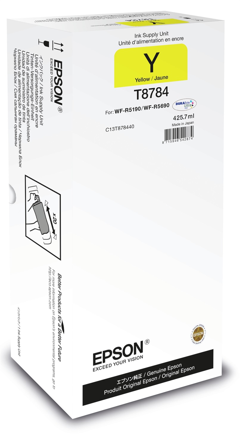Epson C13T878440 Cartuccia Inchiostro Giallo XXL - 425,7 ml, Inchiostro a Base di Pigmento, Fino a 50.000 Pagine, Compatibile con WorkForce Pro WF-R5000/5100/5190/5690