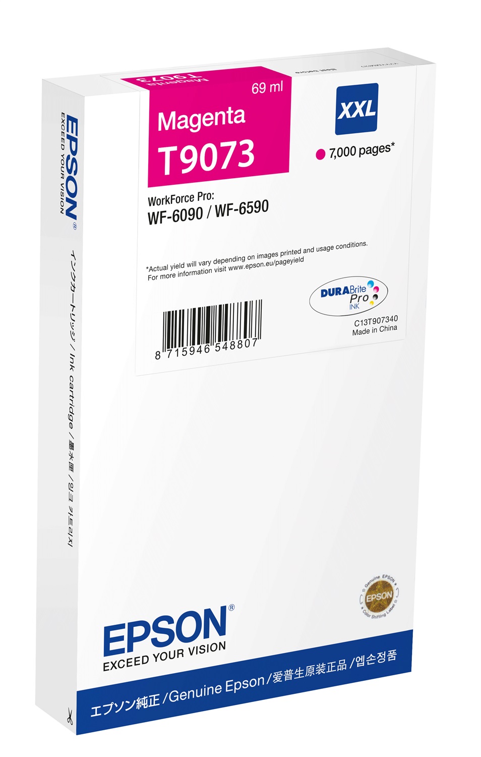 Epson Cartuccia d'Inchiostro Magenta C13T907340 T9073 XXL - 69ml, 7000 Pagine, Inchiostro a Base di Pigmento
