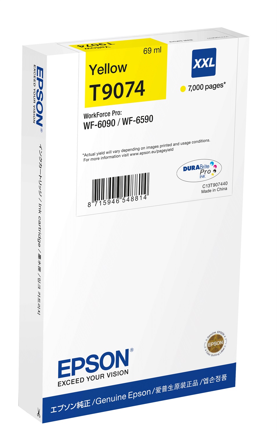 Epson T9074 Cartuccia d'Inchiostro Giallo XXL - 69 ml, 7000 Pagine, Inchiostro a Base di Pigmento