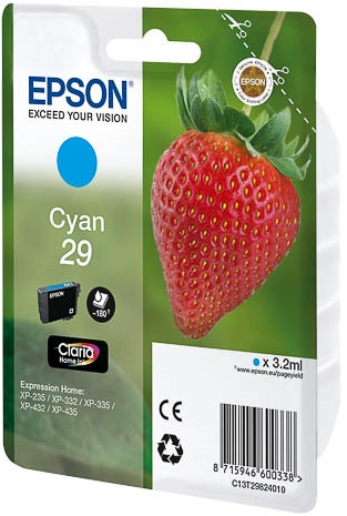 Epson Strawberry 29 Cartuccia d'Inchiostro Ciano Originale - 3,2 ml, circa 180 pagine, compatibile con Expression Home XP Series