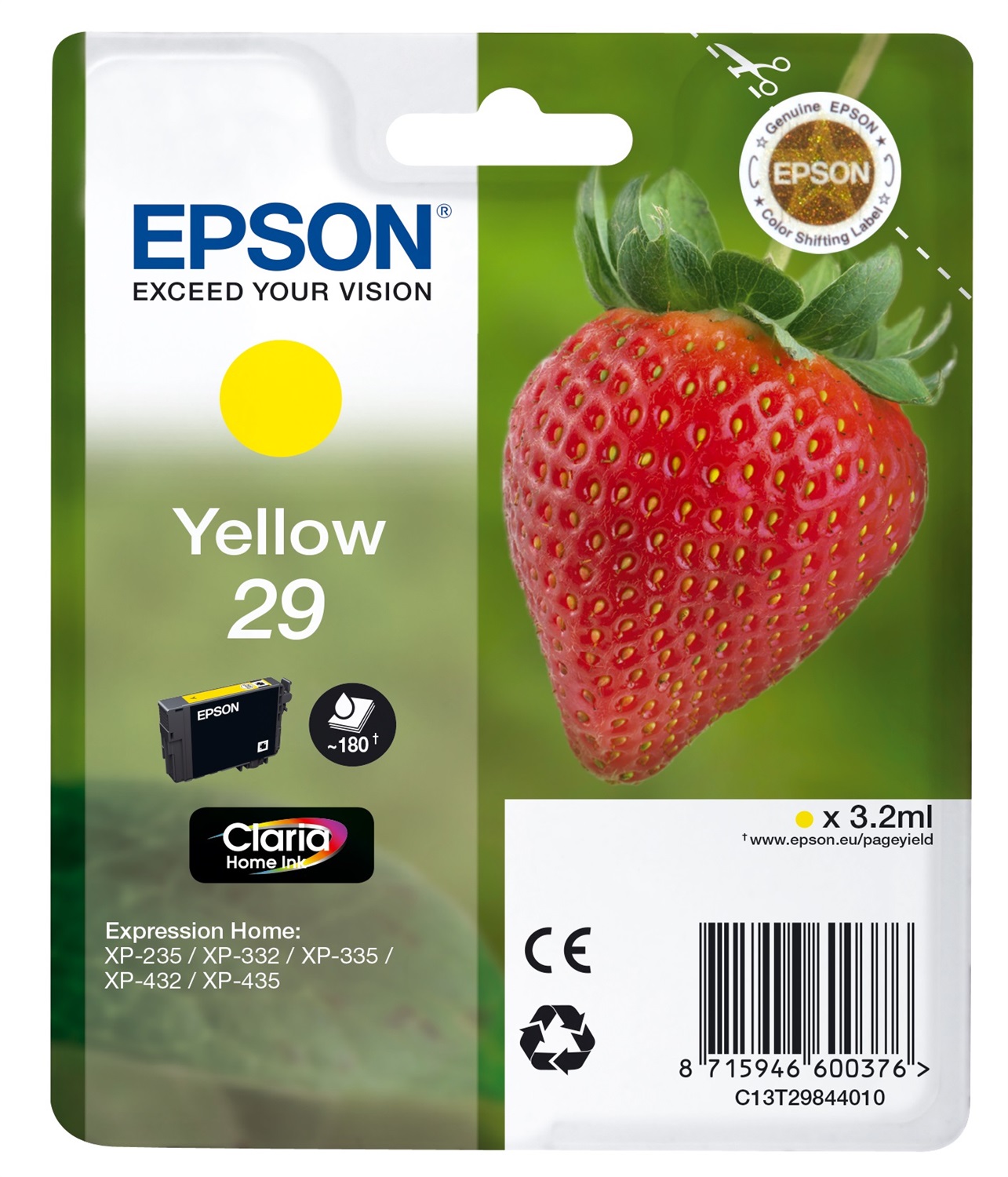 Epson C13T29844020 Cartuccia d'Inchiostro Giallo Standard 3,2 ml per Stampa Inkjet