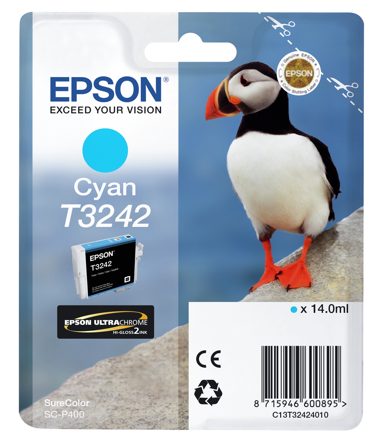 Epson Cartuccia Originale T3242 Ciano - 14 ml, 980 pagine, per SureColor SC-P400