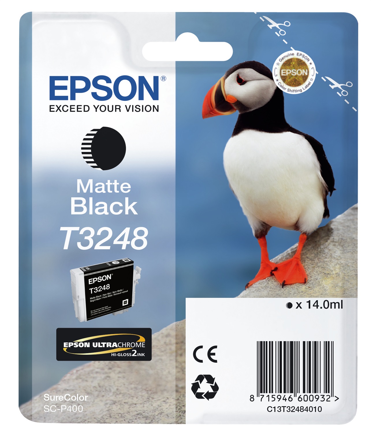 Epson T3248 Cartuccia d'Inchiostro Nero Opaco - C13T32484010, 14ml, 650 Pagine, Compatibile con SureColor SC-P400