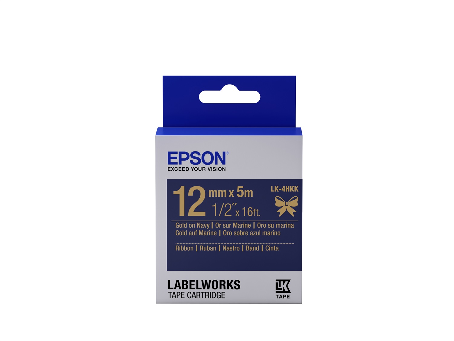 Epson Nastro Satinato LK-4HKK Oro su Blu Navy 12 mm (5 m) - Compatibile con LabelWorks