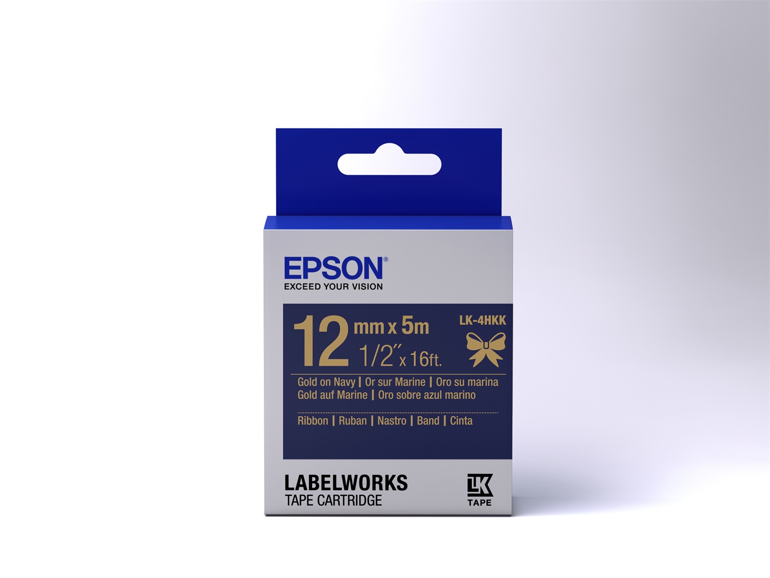 Epson Nastro Satinato LK-4HKK Oro su Blu Navy 12 mm (5 m) - Compatibile con LabelWorks