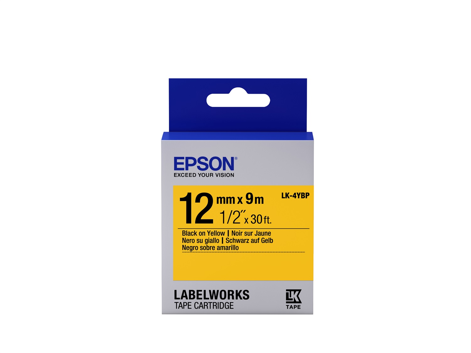 Epson Nastro Fondo Pastello Giallo per Testo Nero 12mm x 9m LK-4YBP - Compatibile con LabelWorks