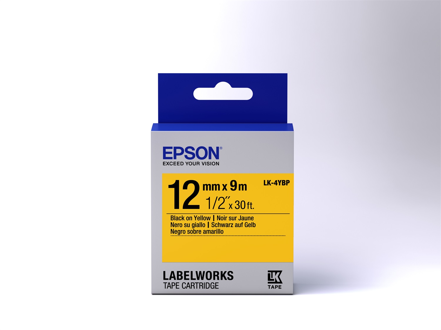 Epson Nastro Fondo Pastello Giallo per Testo Nero 12mm x 9m LK-4YBP - Compatibile con LabelWorks