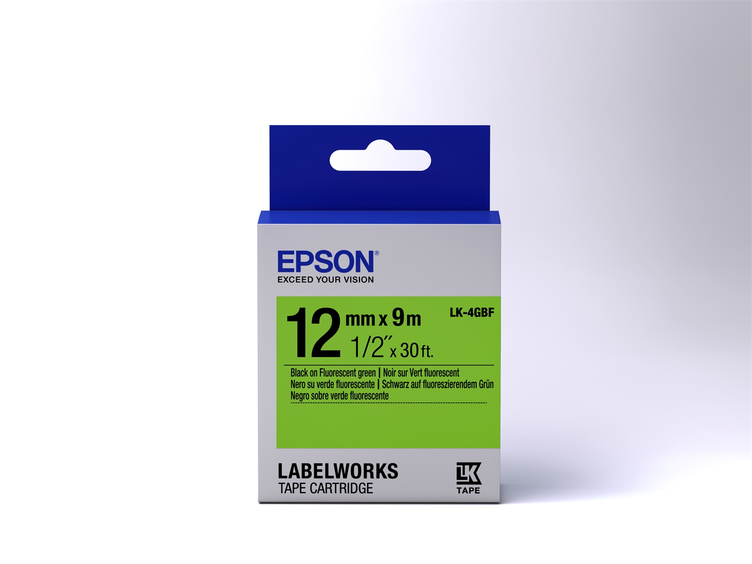 Epson Nastro Fluorescente Verde 12mm per Testo Nero LK-4GBF - Compatibile con LabelWorks