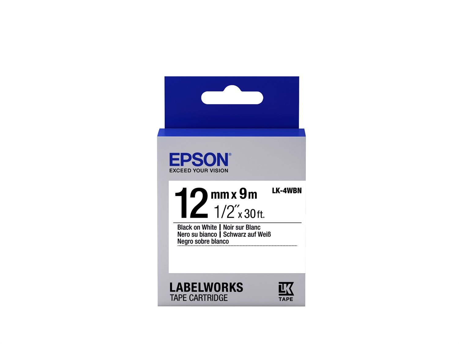 Epson Nastro fondo Standard Bianco per testo Nero LK-4WBN 12 mm x 9 m - Compatibile con LabelWorks