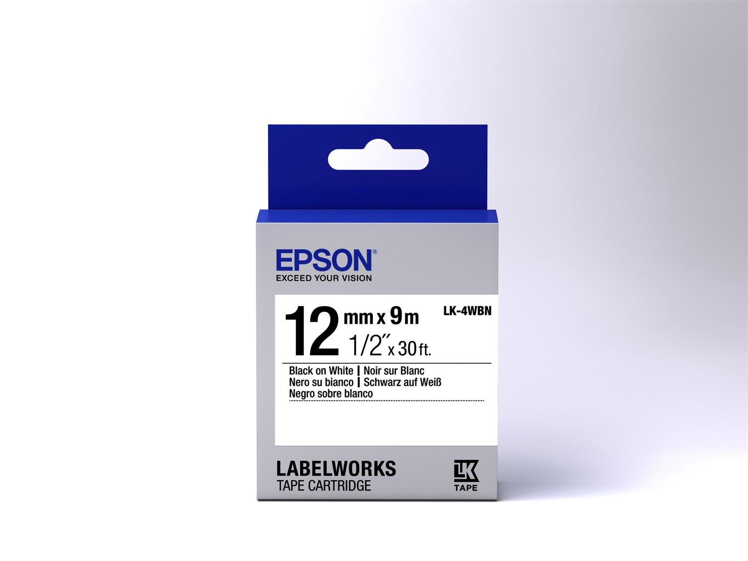 Epson Nastro fondo Standard Bianco per testo Nero LK-4WBN 12 mm x 9 m - Compatibile con LabelWorks