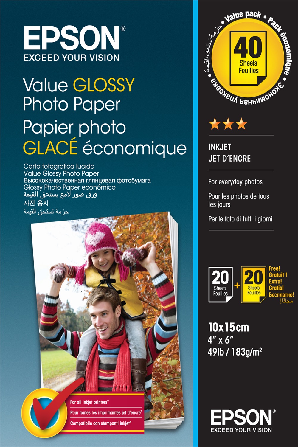 Epson Value Glossy Photo Paper - Carta Fotografica Lucida 10x15 cm - 2x20 Fogli - 183 g/m²
