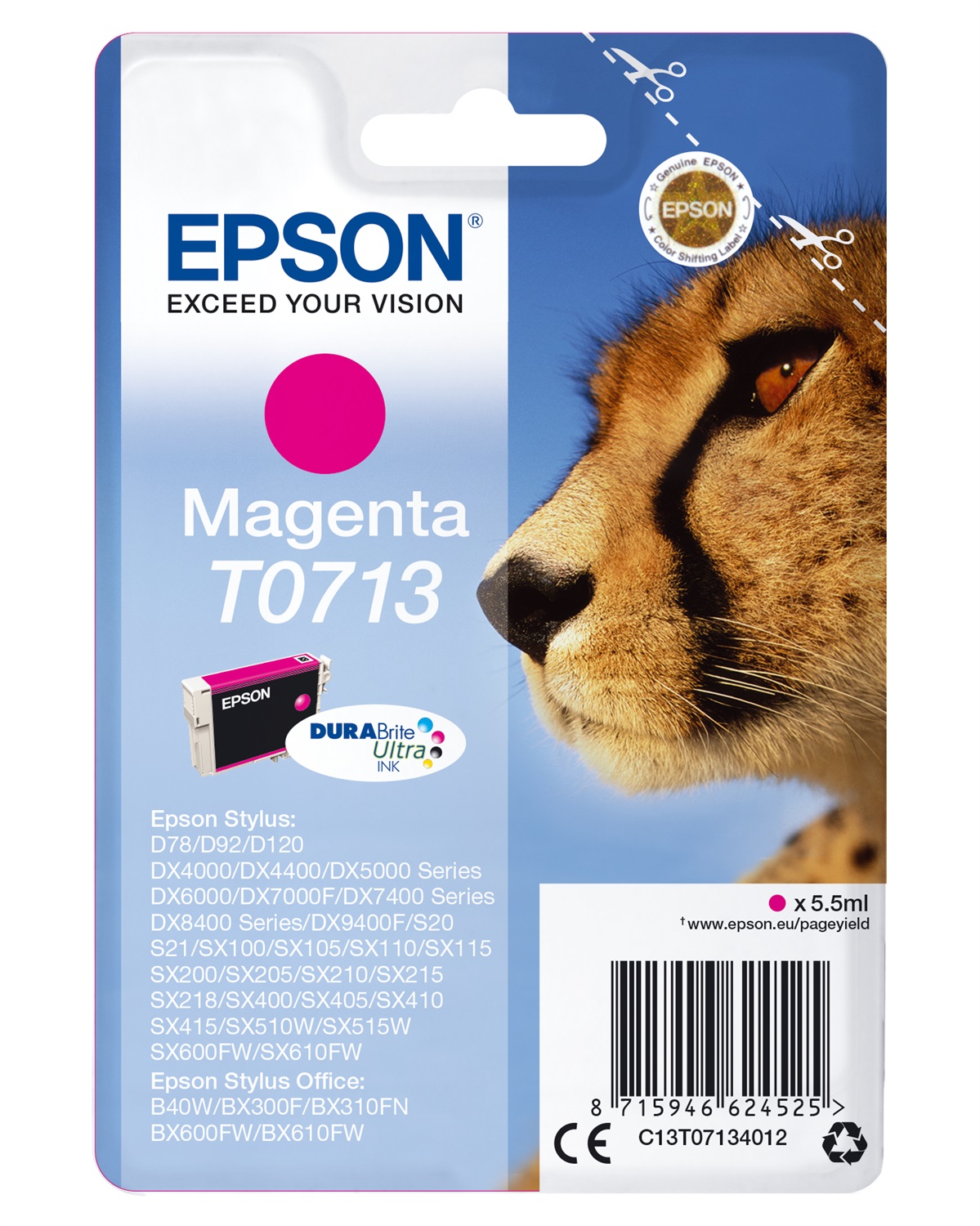 Epson Cartuccia Magenta T0713 - 5,5 ml - DURABrite Ultra - Fino a 295 pagine