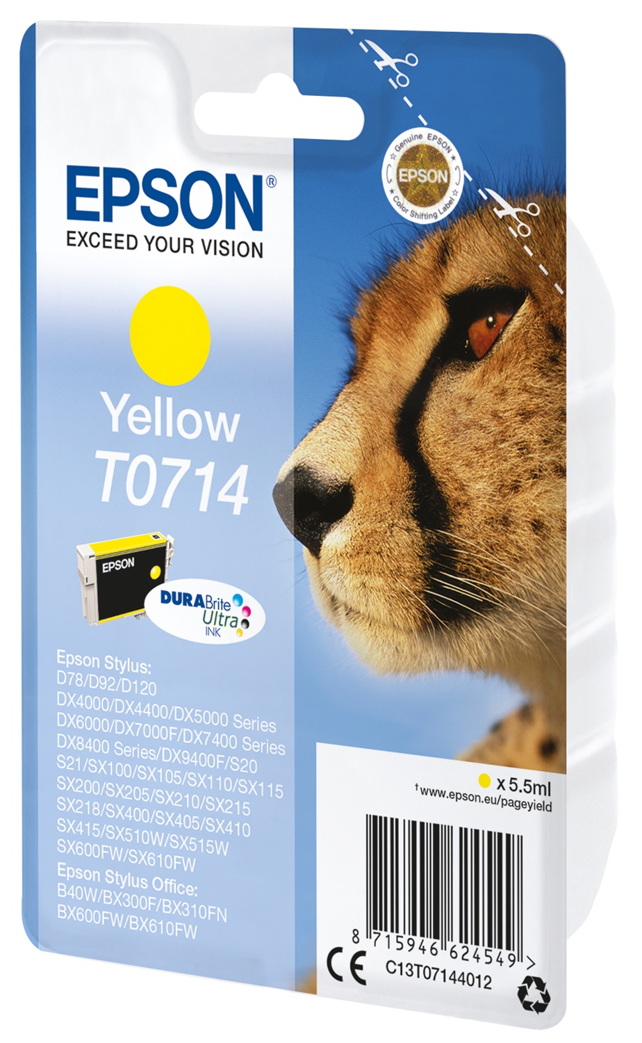 Epson Cartuccia Giallo T0714 - 5,5 ml - Inchiostro Pigmentato DURABrite Ultra - Resa 370-500 Pagine