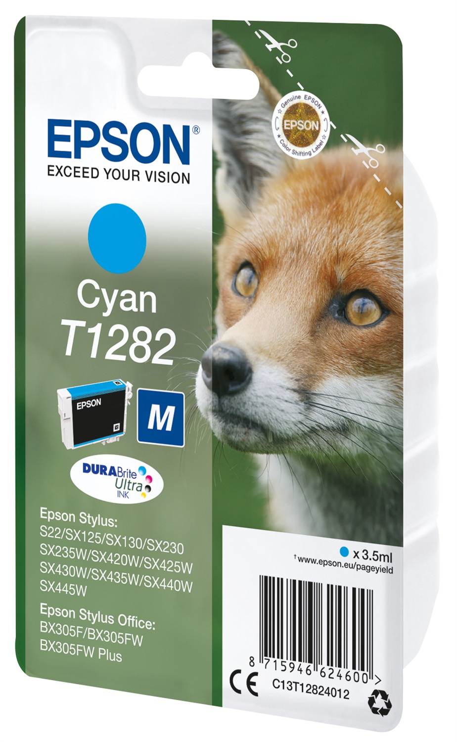 Epson Cartuccia Ciano T1282 - 3,5 ml - Resa 175-270 pagine - Compatibile con S22, SX125, SX130, SX230, SX235W, SX420W, SX430W, SX435W, SX440W, SX445W, BX305F