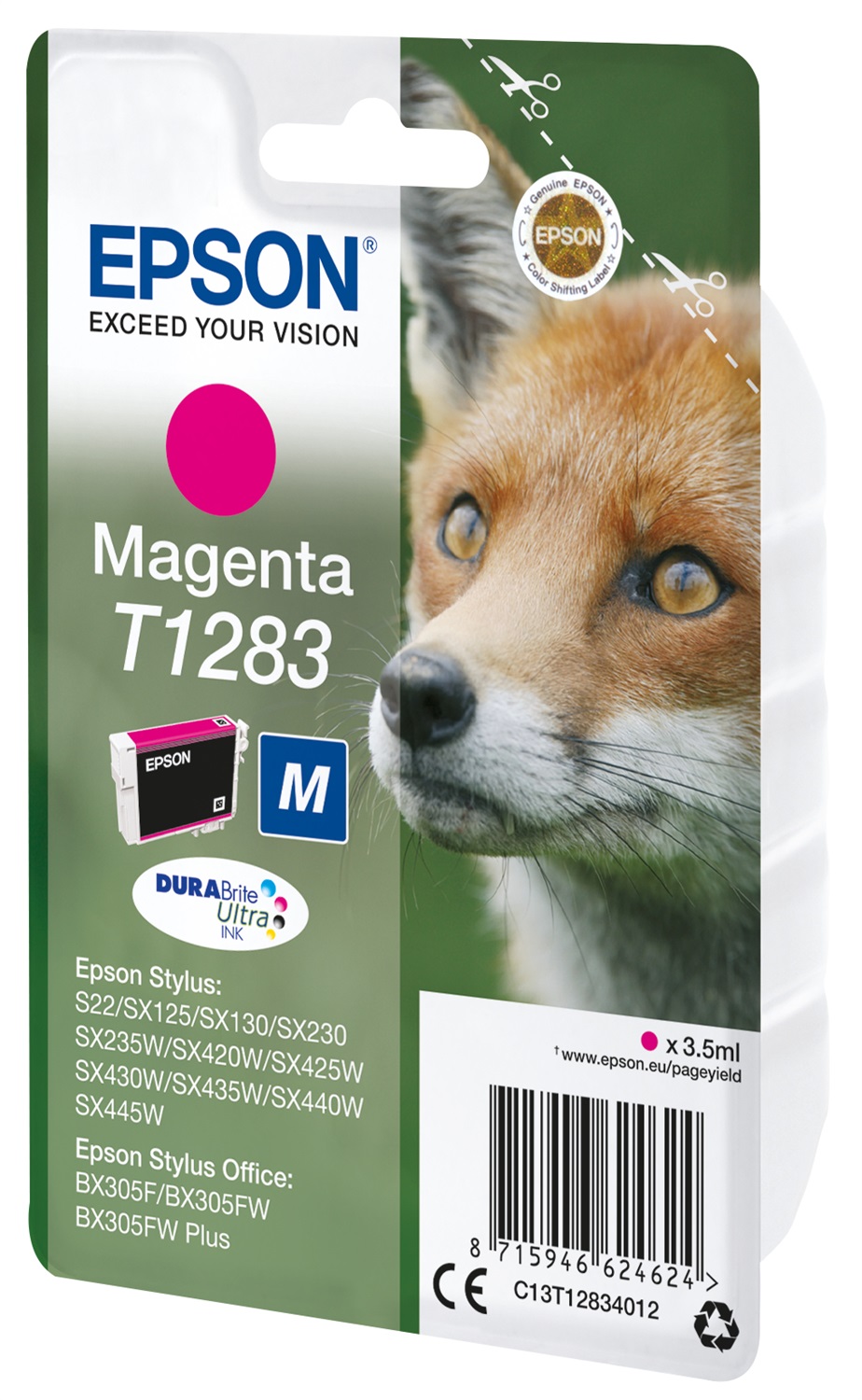 Epson T1283 Cartuccia Magenta 3,5ml - Inchiostro a base di pigmento, Resa 130-165 pagine, Compatibile con Stylus S22, SX125, SX130, SX230, SX235W, SX420W, SX425W, SX430W, SX435W, SX438W, SX440W, SX445W, BX305F