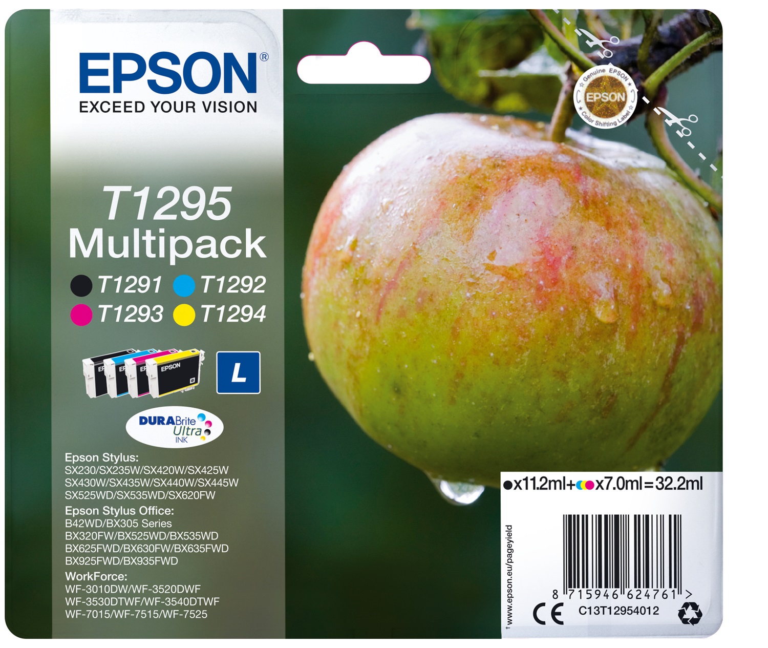 Epson T1295 Multipack 4 Cartucce Originali - Nero, Ciano, Magenta, Giallo - Capacità 11,2 ml e 7 ml