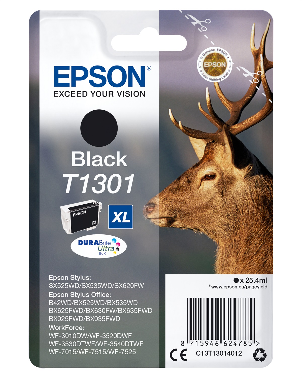 Epson T1301 Cartuccia Inchiostro Nero XL - 25,4 ml - Fino a 945 Pagine - Compatibile con Diverse Stampanti Epson