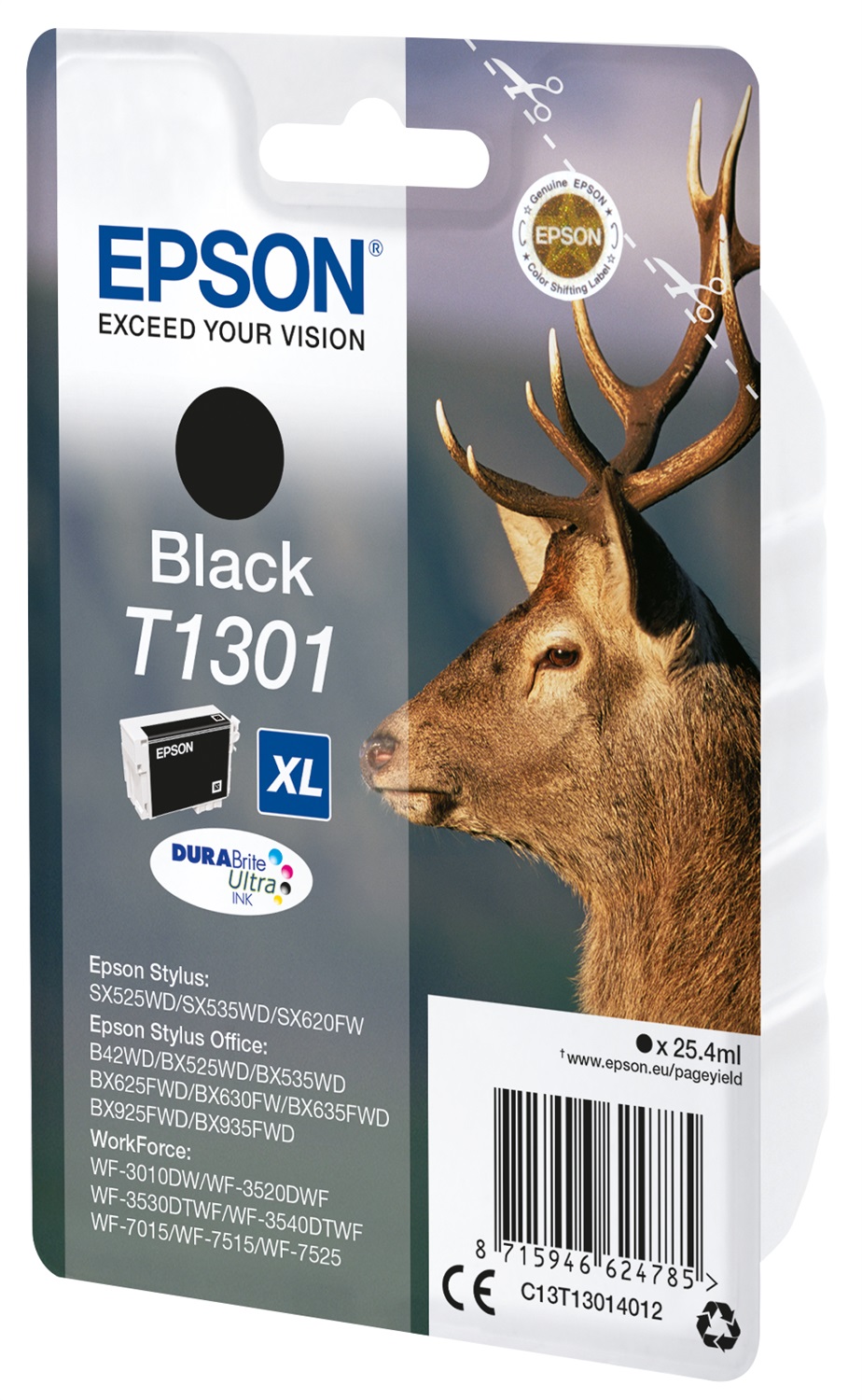 Epson T1301 Cartuccia Inchiostro Nero XL - 25,4 ml - Fino a 945 Pagine - Compatibile con Diverse Stampanti Epson