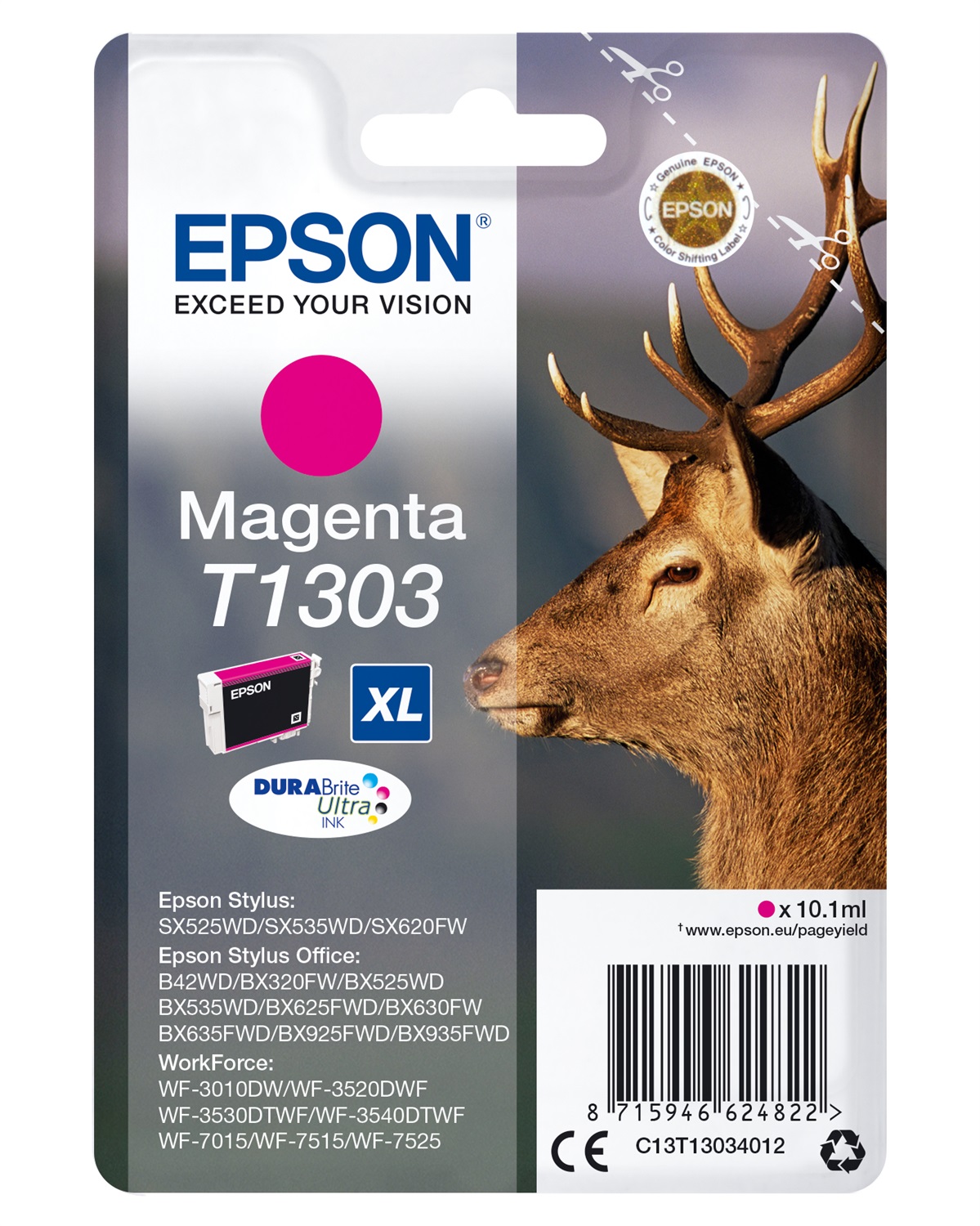 Epson T1303 Cartuccia Magenta 10,1 ml - Inchiostro a base di pigmento, Compatibile con vari modelli Epson
