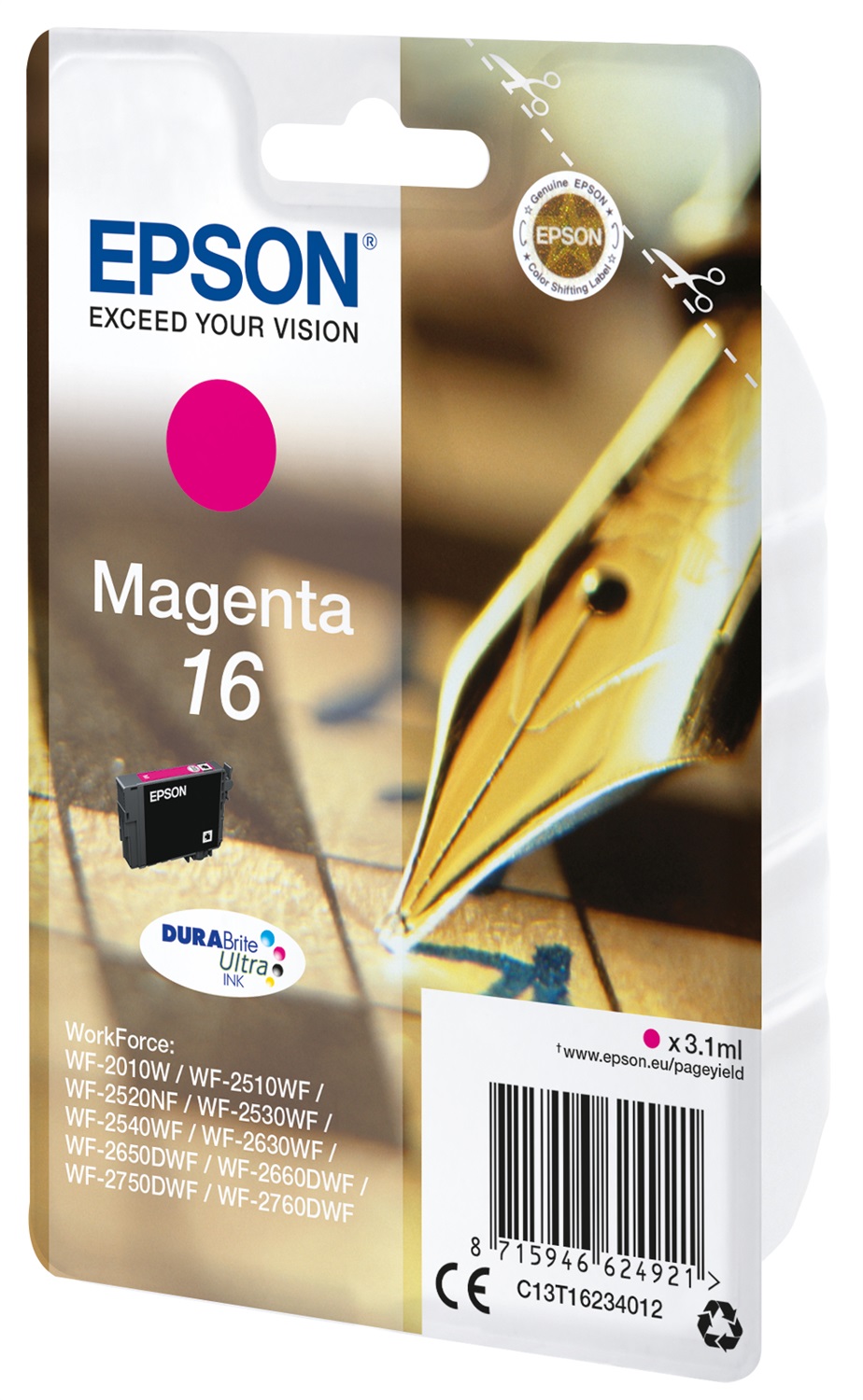 Epson Cartuccia Originale Magenta 16 (C13T16234012) - 3,1ml, 165 Pagine, Compatibile con Epson Workforce