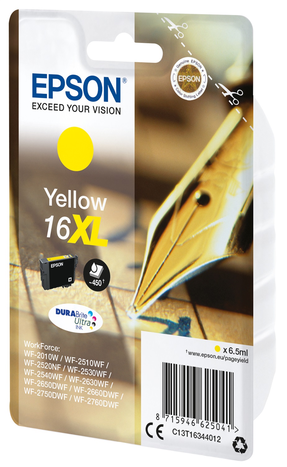 Epson C13T16344022 Cartuccia Giallo 16XL DURABrite Ultra - 6,5 ml per WorkForce WF-2760DWF e altri modelli