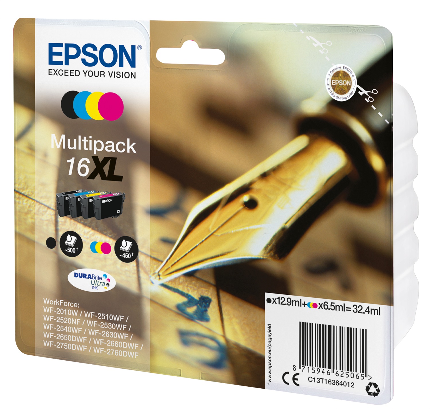 Epson Multipack 16XL Penna e Cruciverba - Inchiostri DURABrite Ultra, 4 Colori (Nero, Ciano, Magenta, Giallo), 12,9 ml e 6,5 ml